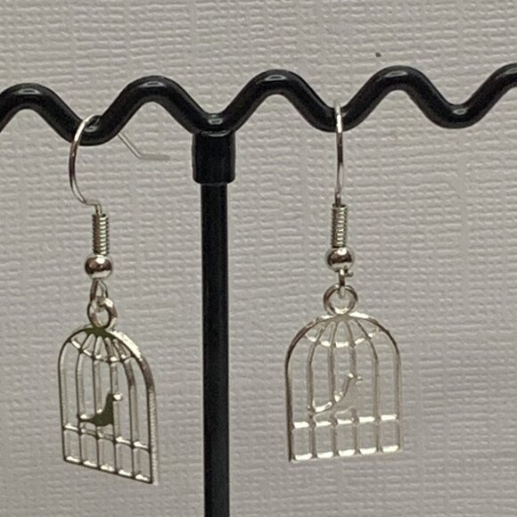 Bird Earring, Bird Cage Jewelry, Gift Idea, Bird Jewelry, Bird Cage Earring - Picture 5 of 6